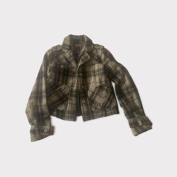 Ruff Hewn Stylish Wool Crop Jacket Blazer Casual Button Down Gray Plaid‎ - Picture 6 of 12